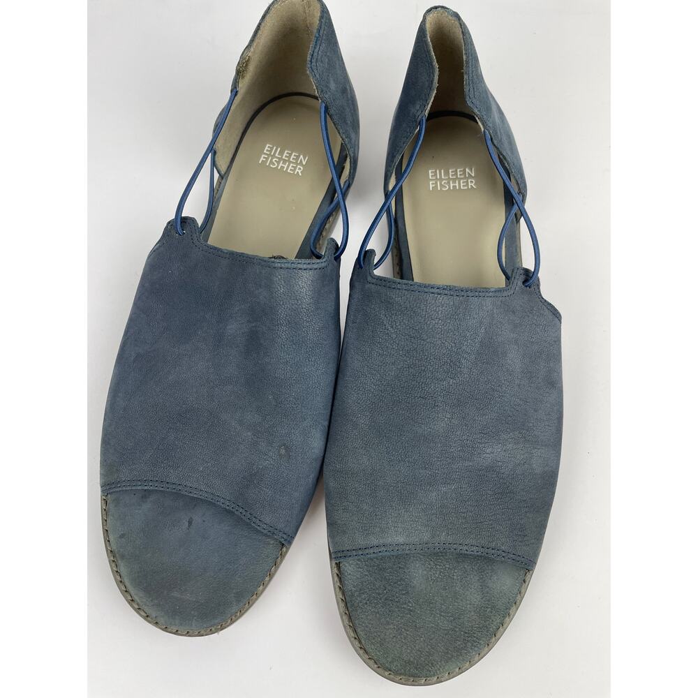 Eileen Fisher "Spell" Open-Toe d'Orsay Flats Navy Blue Nubuck Leather Size 11